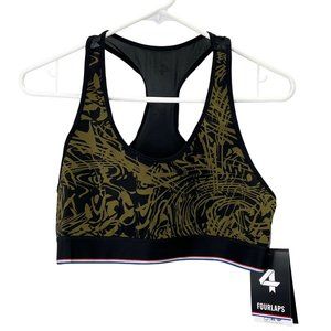 Four Laps FourLaps Circuit Sports Bra size L Avocado Tuxedo Topo Swirl Print NWT